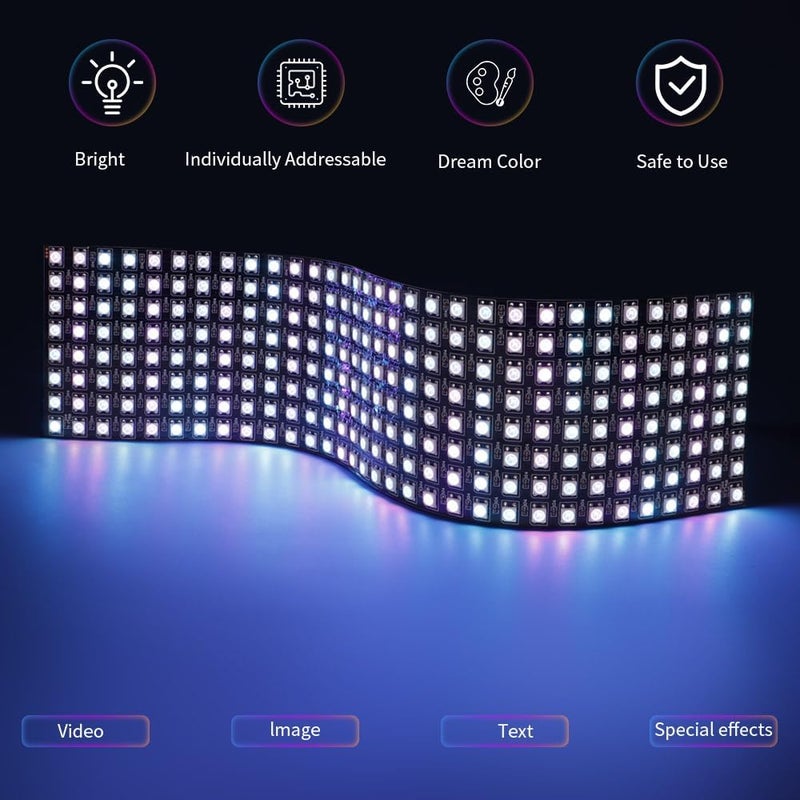 LOAMLIN WS2812B RGB LED Digital Flexible Individually Addressable Panel Light WS2812 8X8 16X16 8X32 LED Module Matrix Screen DC5V (2Pack 8X32 256Pixels) - Image 2